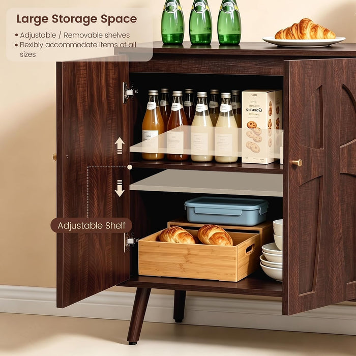Dark Walnut Sideboard Buffet Cabinet With AdjustableShelves