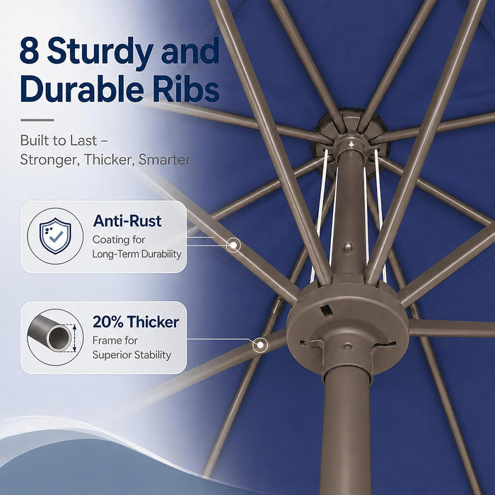 9FT Patio Umbrella, Outdoor Table Umbrella with Rope Pulley Lift, 3 Adjustable Heights, Market Umbrellas for Backyard, Pool and Deck, UPF50+