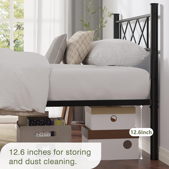 Full Size Bed Frame with Headboard, Heavy Duty Bedframe with Strong Metal Slats, No Box Spring Needed & Easy Assembly, Matte Black