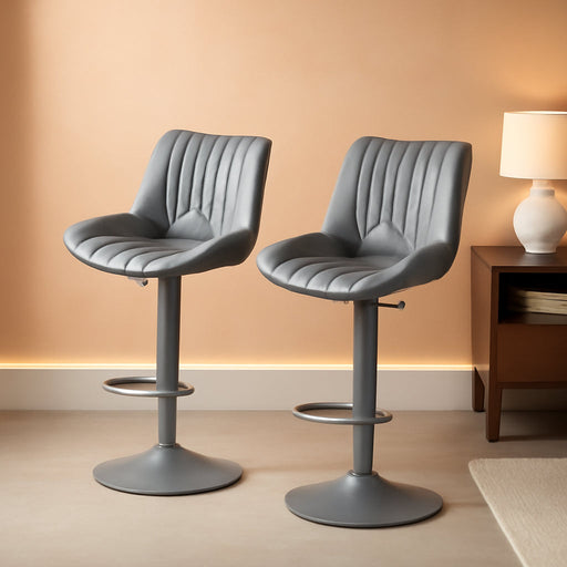 Swivel Bar Stools Set of 2, Height Adjustable Counter Height Bar Stools with Open Back and Footrest, Premium Faux PU Leather, Modern Upholstered Bar Chairs for Kitchen Island/Bar/Counter, Gray