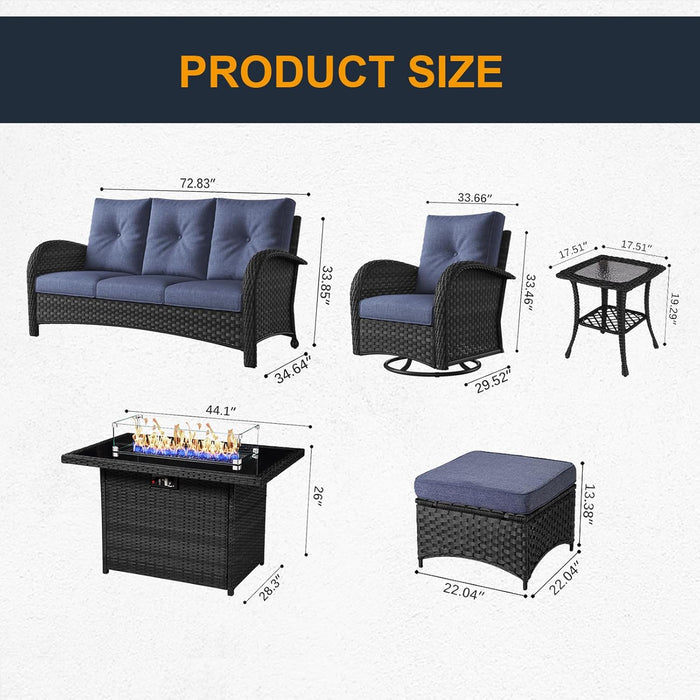 Outdoor Patio Furniture Sets with Fire Pit Table 10 Pieces Wicker Swivel Rocker Chairs and Sofa Sets for Backyard Deck