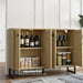 Sideboard Accent Storage Cabinet with Rattan Decorated 4 Doors Dining Room Freestanding Kitchen Buffet Table Cupboard (Natural)