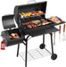 Charcoal Grill Offset Smoker, 744.5 Sq.In Outdoor BBQ Smoker Grill with Side Fire Box, 4-Position Charcoal Pan, Built-In Thermometer, Side Table & Wheels for Backyard Patio Camping