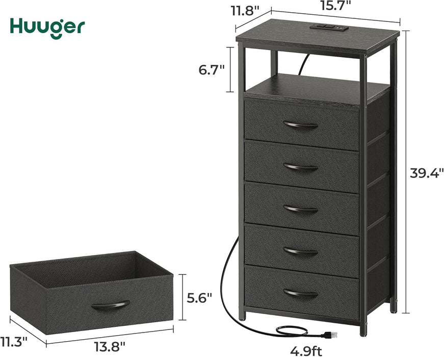 Black Five Drawer Dresser With Integrated Charging