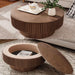 31.5" round Coffee Table with Hidden Storage Compartment, Modern Handcraft Fluted Drum Coffee Table, Wooden Circle Center Table Cocktail Tea Table with Sturdy Pedestal for Living Room, Walnut
