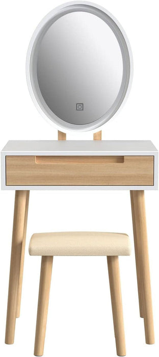 Makeup Vanity Table Set with 3 Modes Adjustable Lighted Mirror Cushioned Stool, Dressing Table for Small Space