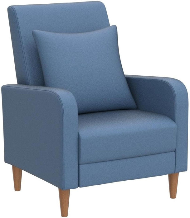 Modern Upholstered Accent Chair Armchair with Pillow, Fabric Reading Living Room Side Chair,Single Sofa with Lounge Seat and Wood Legs, Blue