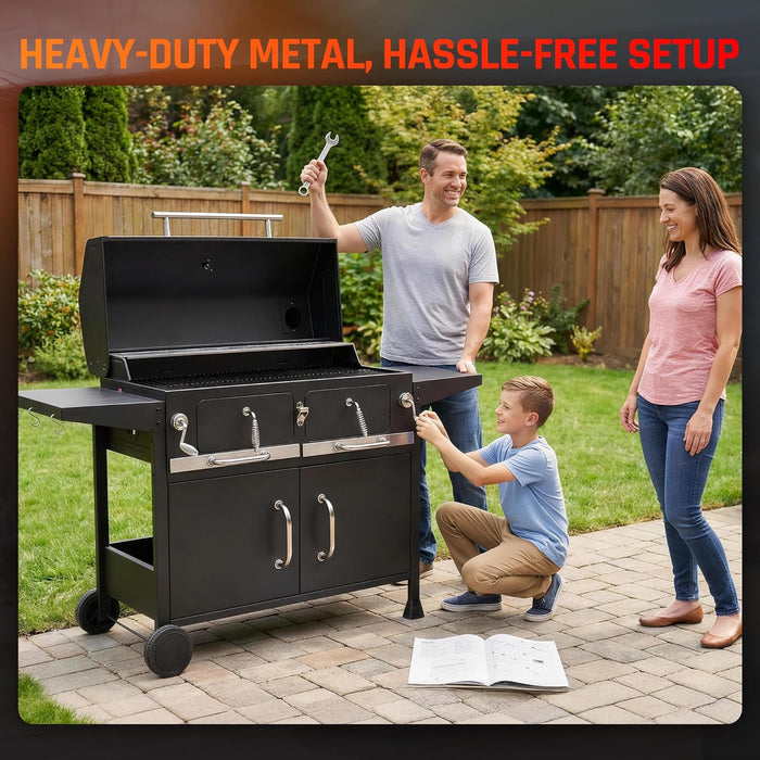 Charcoal Grills,36" Outdoor Barbecue Grill,Heavy Duty Dual-Zone BBQ Smoker Grill with 2 Lifting Charcoal Trays,Foldable Side Tables,Oversized Cooking Area for Bbq,Yard,Party,Garden