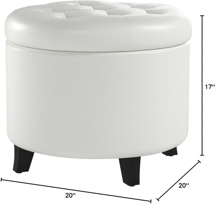 Designs4Comfort round Storage Ottoman 19.75" - Versatile Contemporary Foot Stool for Living Room, Office, Ivory Faux Leather