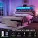 Queen Bed Frame with 2-Tier Storage Shelves and Bookcase Headboard,Led Light Queen Size Bed with Charging Station, No Box Spring Needed/Noise Free, Beige