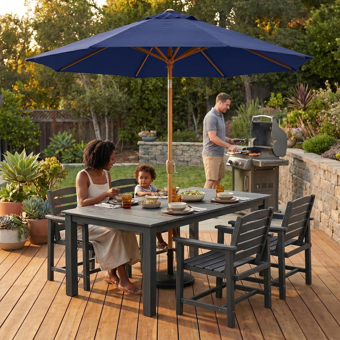 9Ft Outdoor Patio Umbrella, Market Table Umbrella with Crank and Easy Push Button Tilt, Wood Grain Frame, UPF 50+ for Pool, Garden, Deck, Backyard