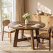 round Dining Table for for 4-6 People, 47-Inch Circle Kitchen Table with Reinforced Cross Brace, Farmhouse Dining Room Furniture for Living Room, Apartment, Restaurant, Walnut Brown