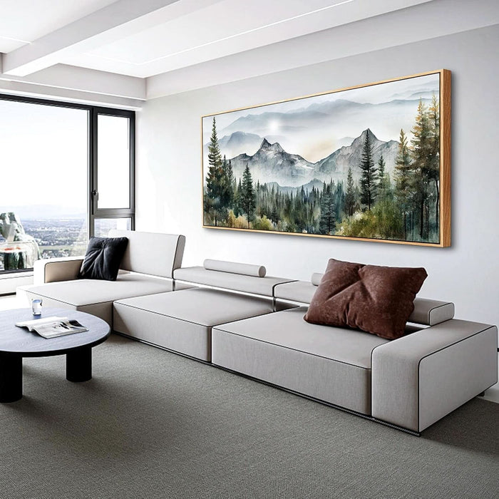 Wood Framed Wall Art for Living Room Large Wall Decor for Office Bedroom Pictures Abstract Mountain Forest Landscapes Ink Canvas Prints Painting Artwork Modern Stretched and Framed Poster