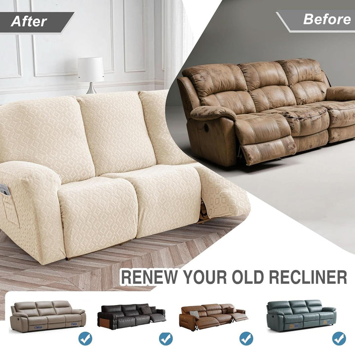 Gennia Waterproof Recliner Sofa Cover,Stretch Reclining Couch Covers with Pockets,Washable Lazy Boy Recliner Slipcovers,Leakproof Sofa Protector for Kids, Pets, Dog and Cat (3 Seat, Beige)