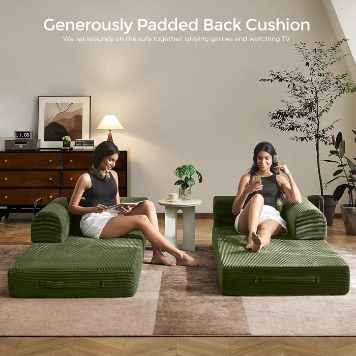 Green Convertible Sofa Bed With Removable Armrests