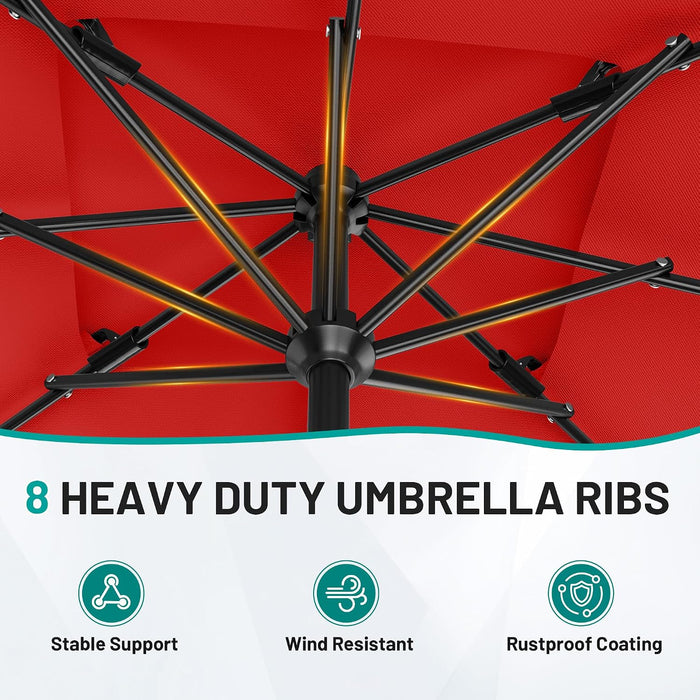 8'X10' 2 Tiers Rectangular Patio Umbrella - Outdoor Umbrella Waterproof UV Protection, Market Table Umbrella W/Crank for Pool, Backyard, Deck(Red)