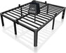 14 Inch King Size Bed Frame Metal Platform No Box Spring Needed with Headboard Hole round Corner Legs Mattress Stoppers Retainers 3500LBS Heavy Duty Steel Slats Noise-Free
