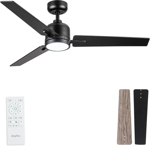 48 Inch Ceiling Fans with Lights Remote, Black Ceiling Fans Dimmable 3 Color Temperature, Timer, 3 Blades, 6 Speed Modern Fan Quiet Reversible DC Motor for Indoor or Covered Outdoor