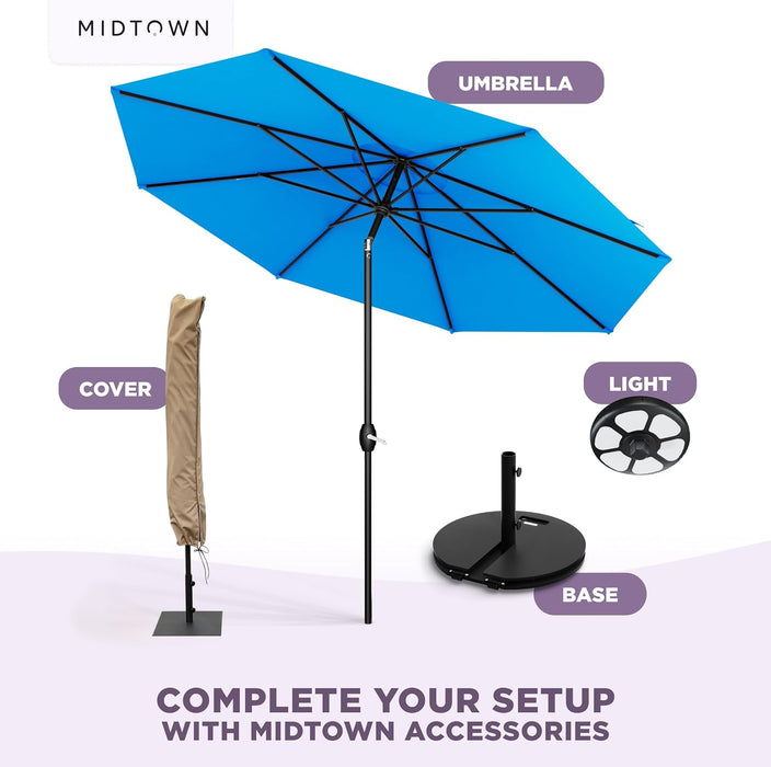 - 10-Year-No-Fade 9 Ft Patio Umbrella with Terylast Fabric, Auto-Tilt Aluminum Frame and 8 Reinforced Ribs for Deck, Pool, Garden & Beach - Cobalt Blue Canopy, Black Pole