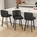 Swivel Bar Stools, 26''H Upholstered Barstools with Backs, Modern Counter Height Bar Stool Chairs for Kitchen Island, Metal Legs (Black- Faux Leather, Set of 3-26" H)