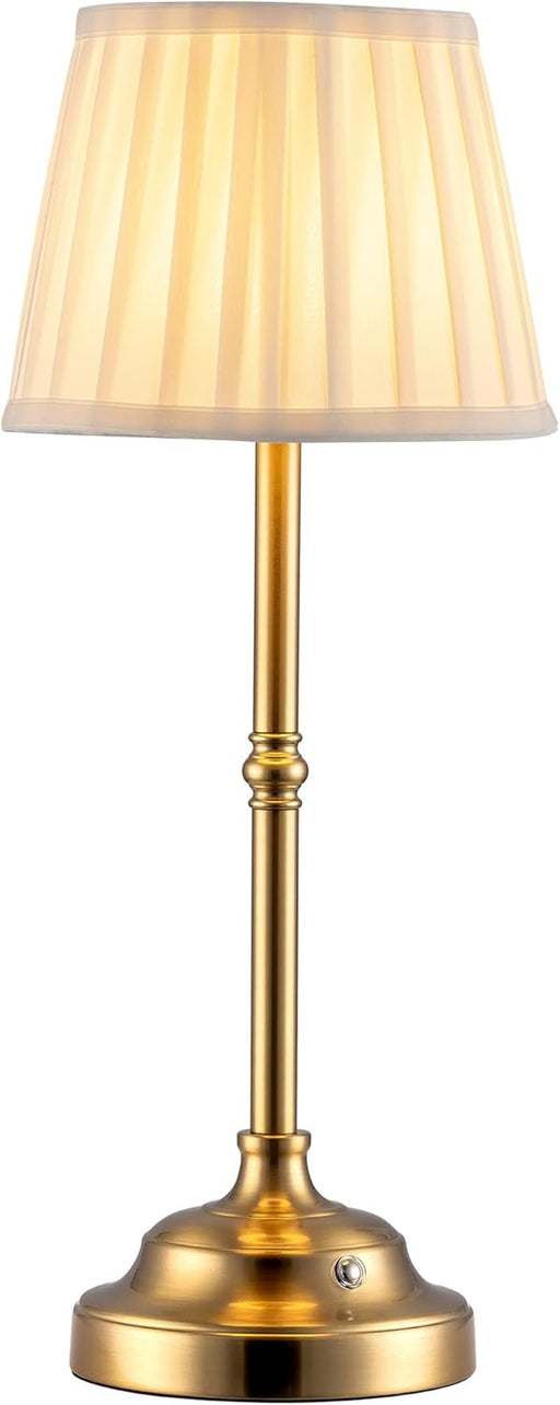 Portables Cordless Table Lamp, Fabric Shade Desk Lamp, 4000Mah Rechargeable Battery Powered Lighting, Dimmable Light for Dining Room, Bedroom, Bedside, Bar, Night Light, Camping, Balcony (Gold)