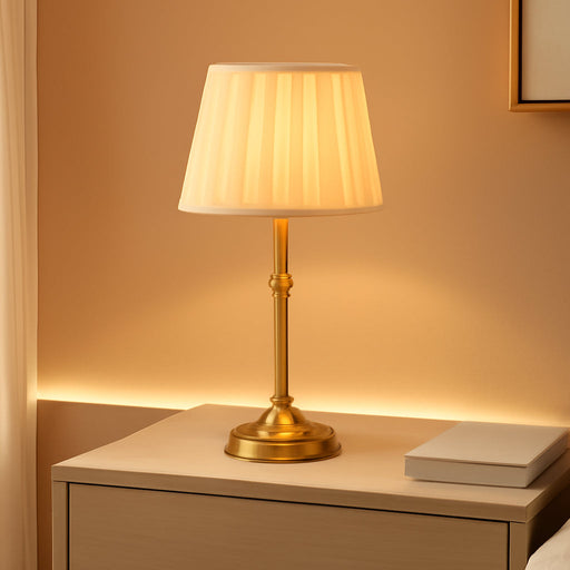 Portables Cordless Table Lamp, Fabric Shade Desk Lamp, 4000Mah Rechargeable Battery Powered Lighting, Dimmable Light for Dining Room, Bedroom, Bedside, Bar, Night Light, Camping, Balcony (Gold)