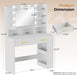 Vanity Desk with LED Lights Mirror & Charging Station, Makeup Vanity with Storage Drawers and Shelves, Modern Dressing Table for Women Girls Bedroom, Ivory White