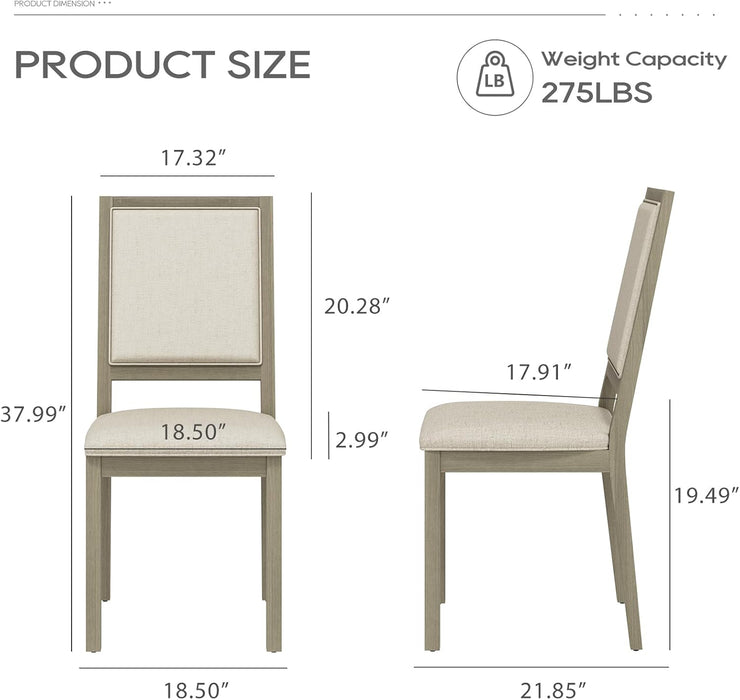 Upholstered Kitchen Dining Chairs Set of 2, Wood Dining Chairs with Back, 19 Inch Fabric Farmhouse Dining Room Side Chairs with Wooden Legs for Kitchen Dining Living Room Courtyard, Grey