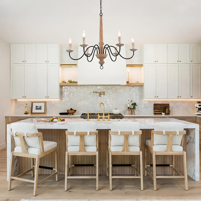 Six Lights French Country Rustic Wooden Chandelier