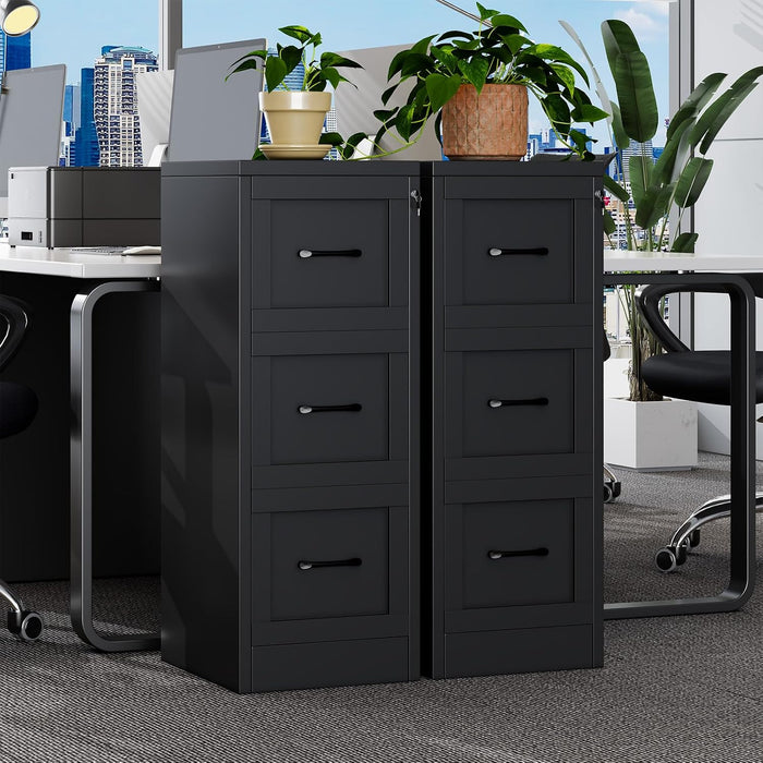 Metal 3 Drawer Vertical File Cabinet with Lock, Steel Lockable Filing Cabinet, Home Office Storage Cabinet Fits Letter A4 Legal Files, Anti-Tilt Full Extension Drawers for Document Organizer