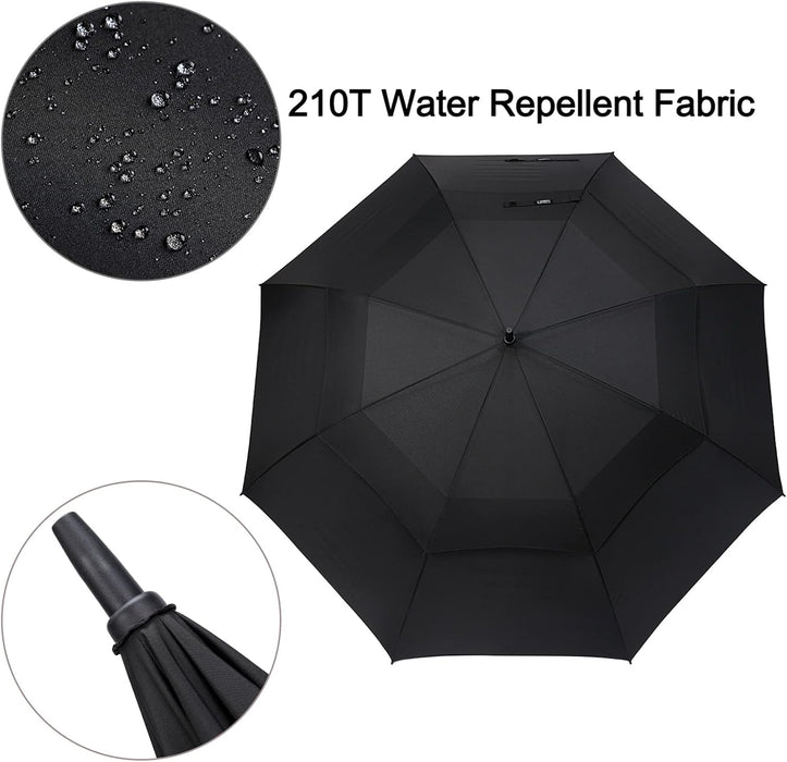 72 Inch Huge Large Oversize Golf Umbrella Automatic Open Double Canopy Vented Windproof Stick Umbrellas, 6 Ft Heavy Duty Outdoor Doorman Umbrella Family Umbrella(Black)