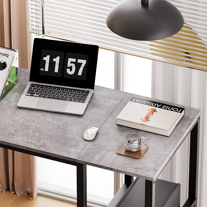 Computer Desk 40 Inches with 2-Tier Shelves Sturdy Home Office Desk with Large Storage Space Modern Gaming Desk Study Writing Laptop Table, Gray Desk