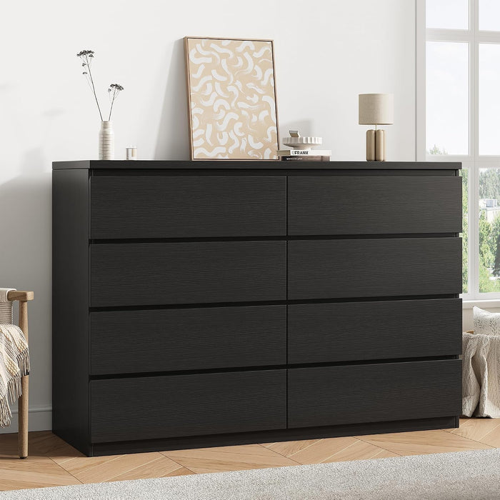Black 8 Drawer Dresser for Bedroom (15.3" D X 55.2" W X 32.3" H)