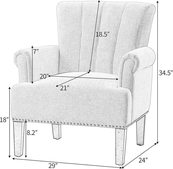 Modern Accent Living Room Chairs, Comfy Polyester Upholstered Club Chair with Rivet Tufted Scroll Arm, Tufted Arm Chair for Living Room, Reading Room, Bedroom,Cream+Polyester