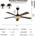 52" Tiffany Style Ceiling Fans with Lights, Red Dot, Black