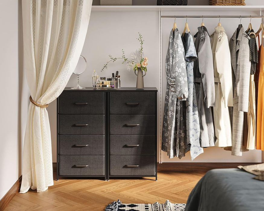 Black TexturedFabric Dresser With Four Deep Drawers