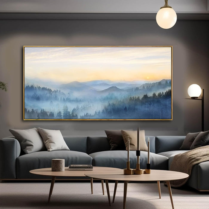Home Decor Mountain Wall Art Blue Large Framed Artwork for Living Room Bedroom Office Wall Decorations 29X58 Inch