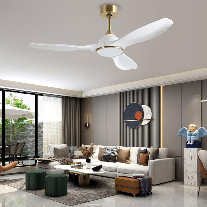 52 Inch 6 Speed High CFM Quiet DC Motor Modern Ceiling Fan with Lights Remote Control, 3 Blade White Gold Indoor Bedroom Living Room Ceiling Fan