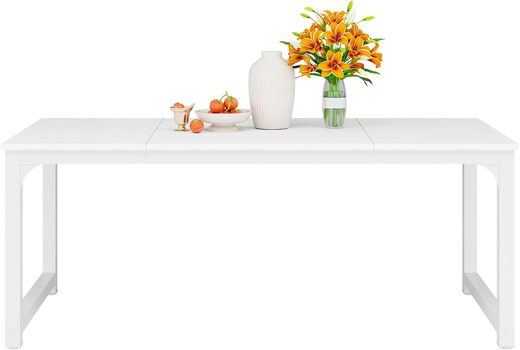 70.9 Inch Large Dining Table Rectangular Kitchen Furniture for 6 to 8 People, White
