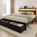 Queen Bed Frame with 2 Storage Drawers, Grey Upholstered