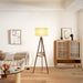 Tripod Floor Lamp, Mid Century Wood Standing Lamp, Modern Design Shelf Floor Lamp for Living Room, Bedroom, Office, Flaxen Linen Shade with E26 Base Brown