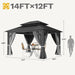 12X14Ft Hardtop Gazebo Double Roof with Nettings and Curtains, Heavy Duty Galvanized Steel Outdoor Roof for Patio, Backyard, Deck, Lawns, Gray