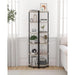 Corner Shelf Stand, Corner Bookshelf, Storage Standing Shelf Unit with Metal Frame, Plant Stand, Corner Bookcase for Living Room, Home Office, Bedroom, 6-Tier Greige CS06005B