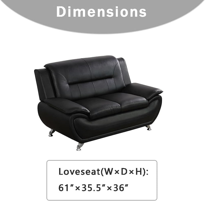 Contemporary Living Room Furniture Set, Faux Leather Sofa Set for Living Room/House/Bedroom/Office/Apartment (Black-B, Loveseat), F45&F46