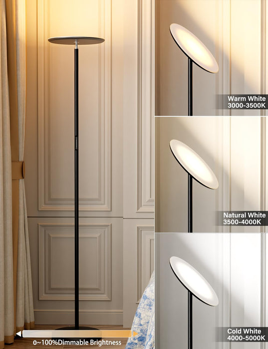 Modern LED Floor Lamp - Remote & Touch Control, 40W/2400LM Sky Torchiere Standing Lamp, Fully Dimmable, 3 Color Temperatures, Ideal for Living Room & Bedroom, Easy to Assemble