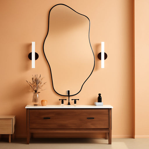 Modern Decorative Irregular Mirror with Asymmetrical Body Shape and Black Frame - Ideal for Living Room, Bathroom, Bedroom, Entryway, or Fireplace - Large Size 47.2X21