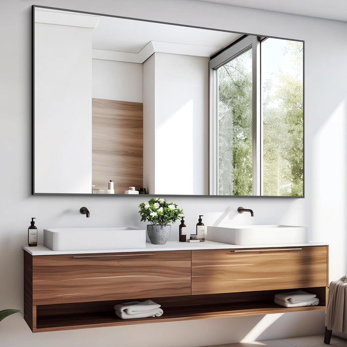 60X40 Inch Large Black Wall Mounted Mirror,Aluminum Framed Decorative Rectangular Bathroom Mirror for Wall over Sink,Vanity Mirror for Bedroom Living Room Bathroom,Functional Oversized Mirror