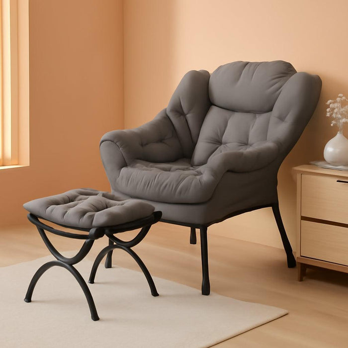 Lazy Chair with Ottoman, Modern Lounge Accent Chair with Armrests and a Side Pocket, Leisure Sofa Armchair, Reading Armchair with Footrest for Small Space, Dark Grey