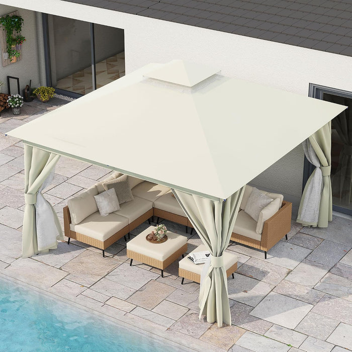 12x12 Patio Gazebo Cream White PrivacyScreen Weatherproof