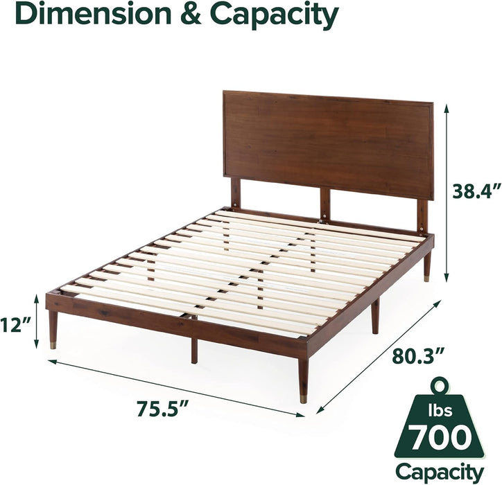 Raymond Wood Platform Bed Frame with Adjustable Wood Headboard, Solid Wood Foundation, Wood Slat Support, No Box Spring Needed, Easy Assembly, King, Brown